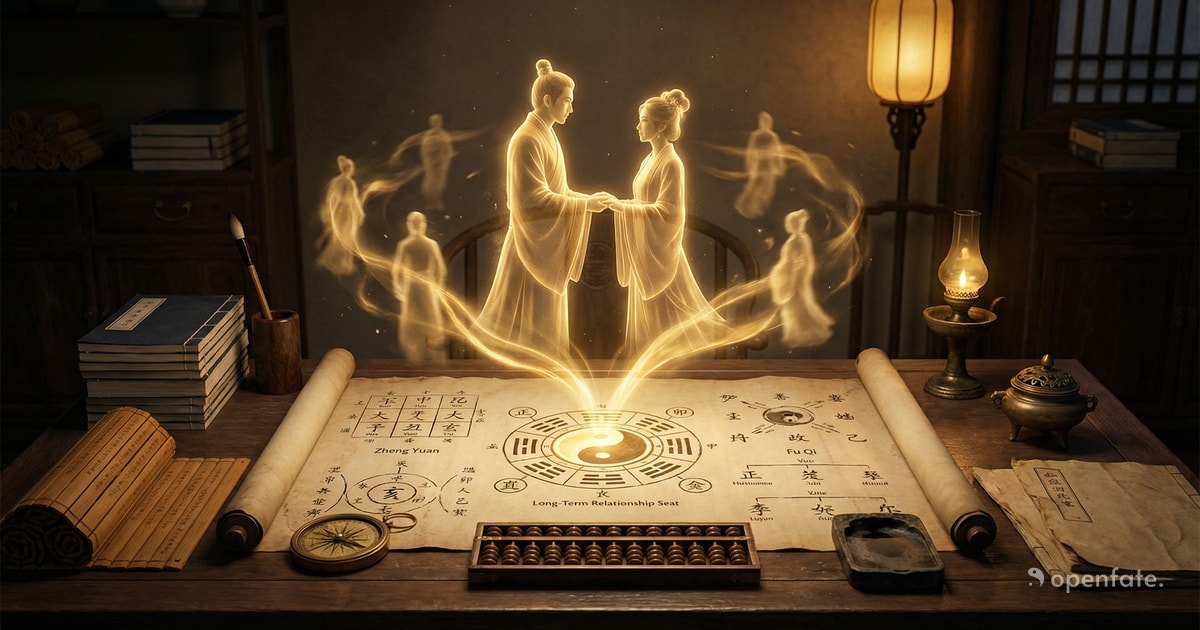 A premium, abstract, and artistic representation of Zheng Yuan in Bazi